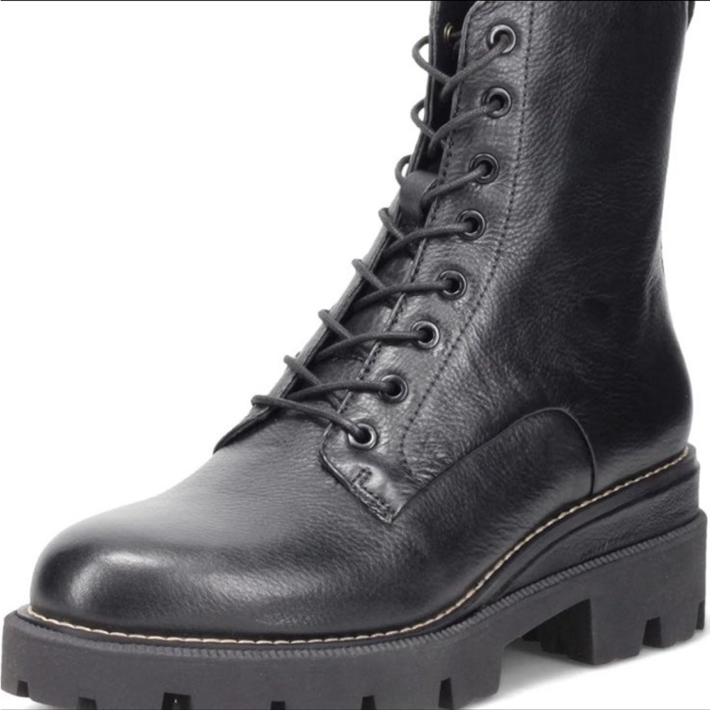 Sam Edelman Garret Platform Combat Boot Sz 6 Black Lace Up Weatherproof New